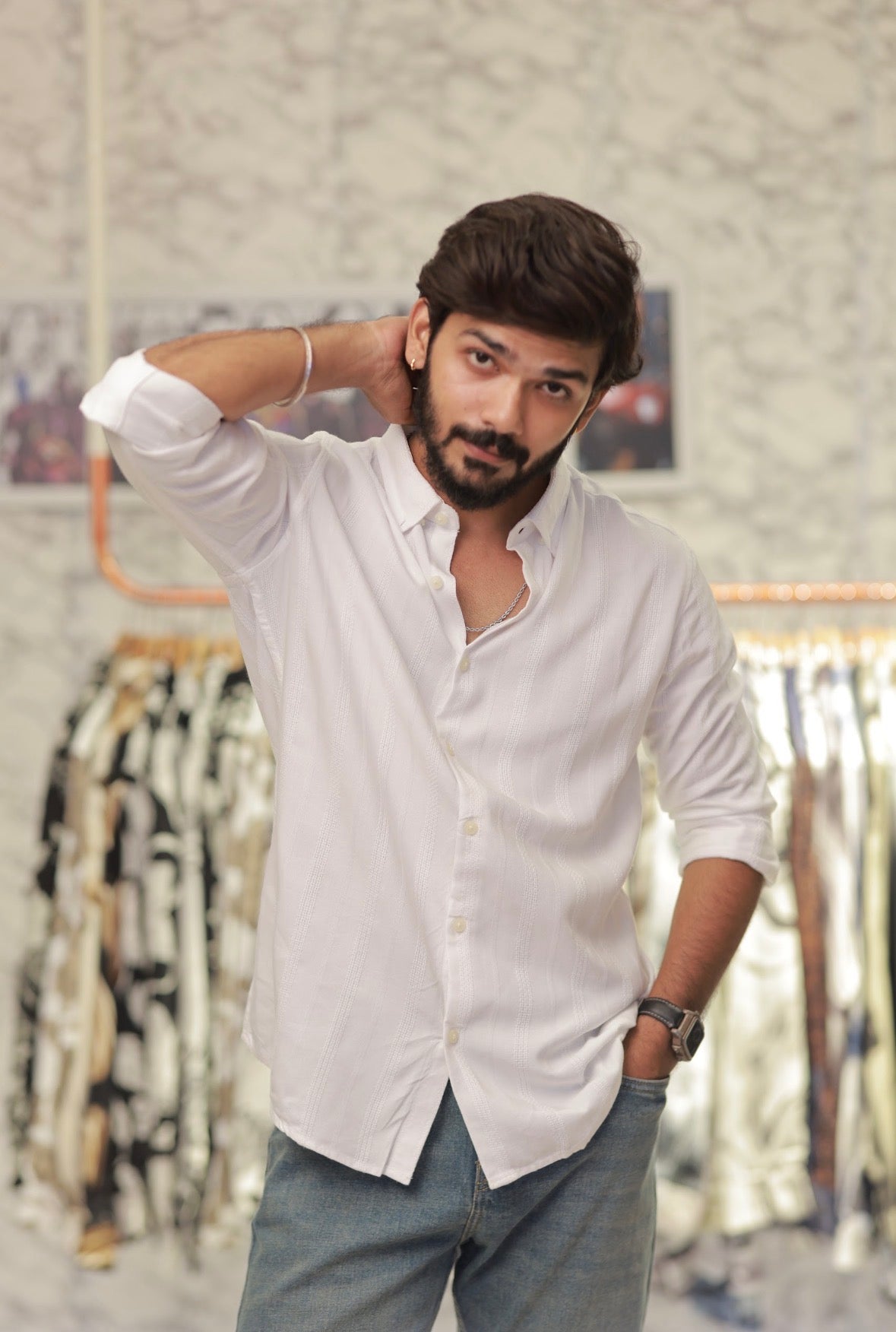 White Striped Full-Hand Shirt