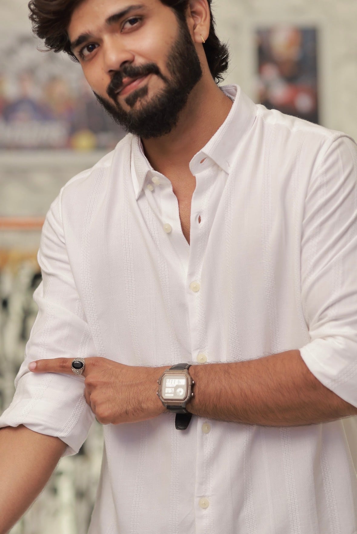 White Striped Full-Hand Shirt