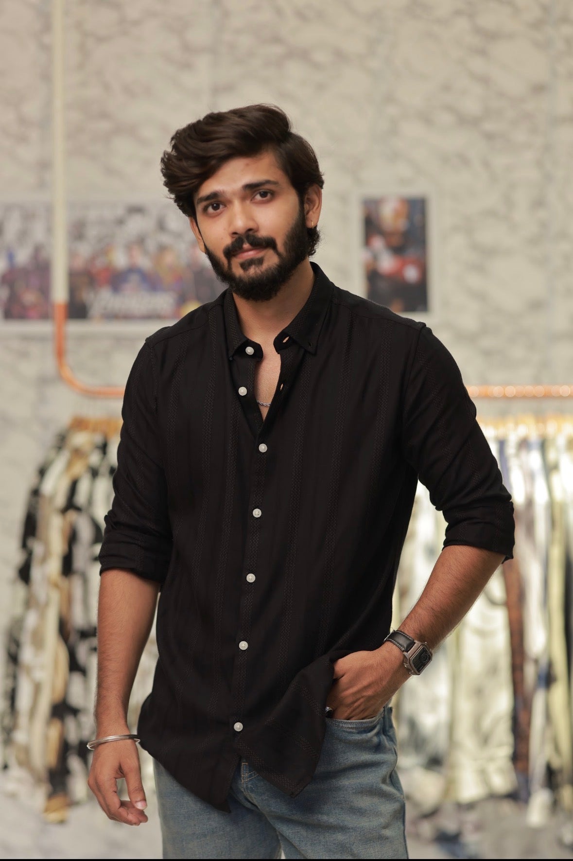 Black Striped Full-Hand Shirt