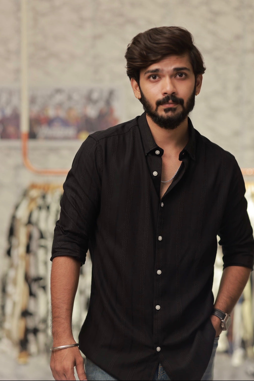 Black Striped Full-Hand Shirt