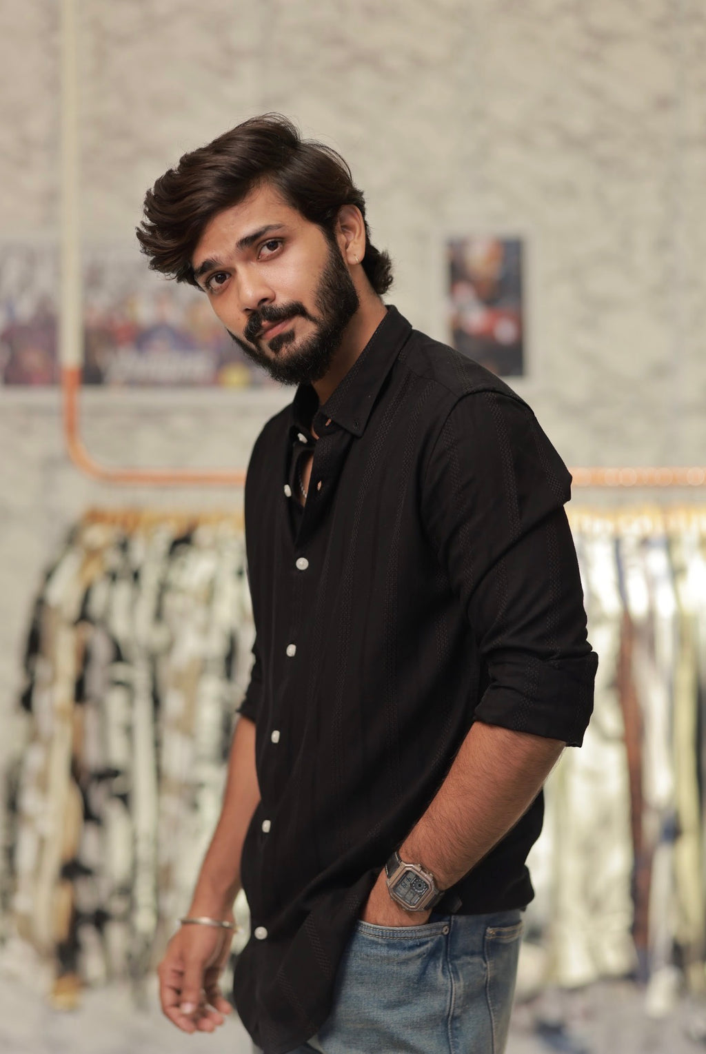 Black Striped Full-Hand Shirt