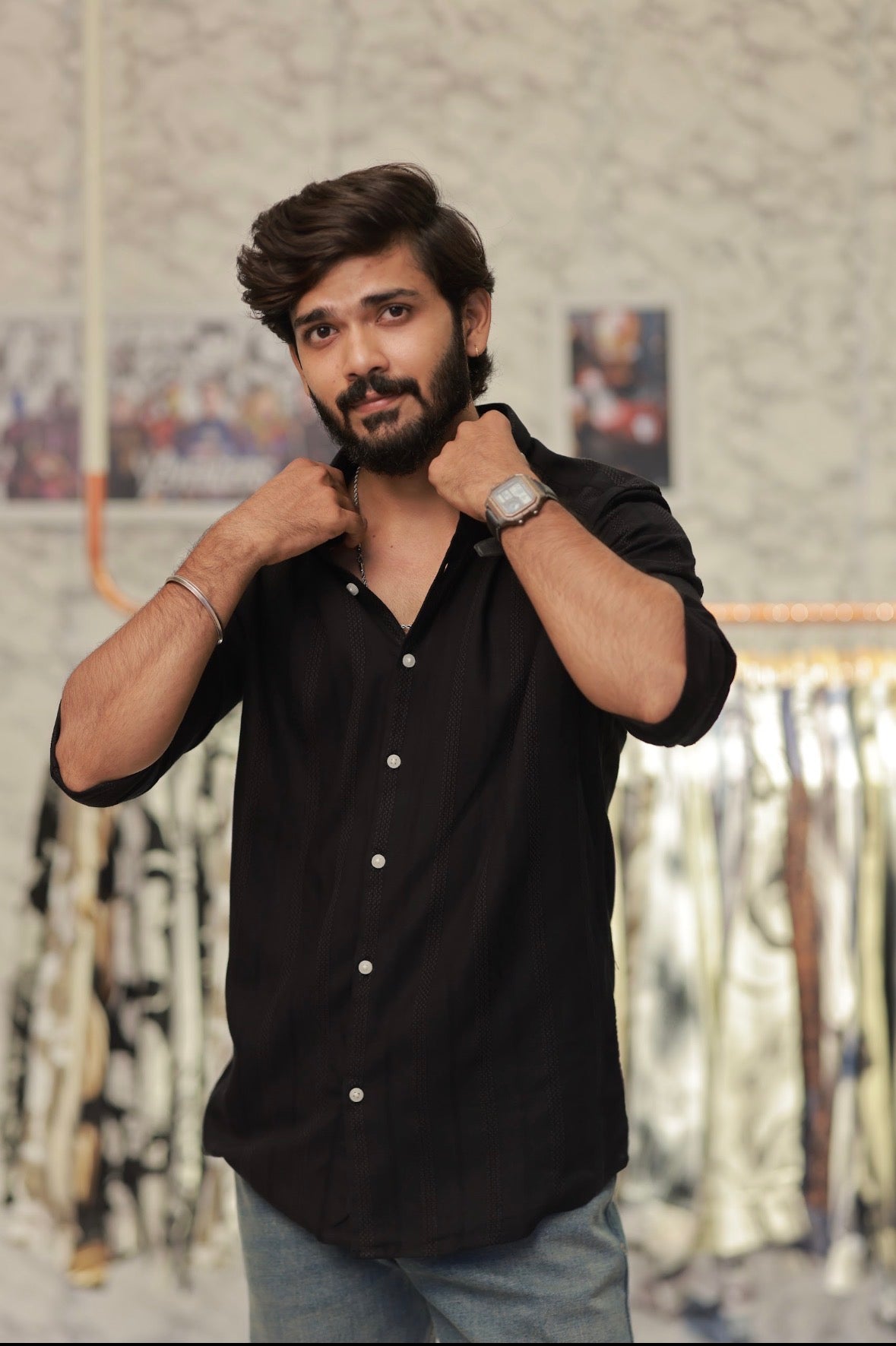 Black Striped Full-Hand Shirt