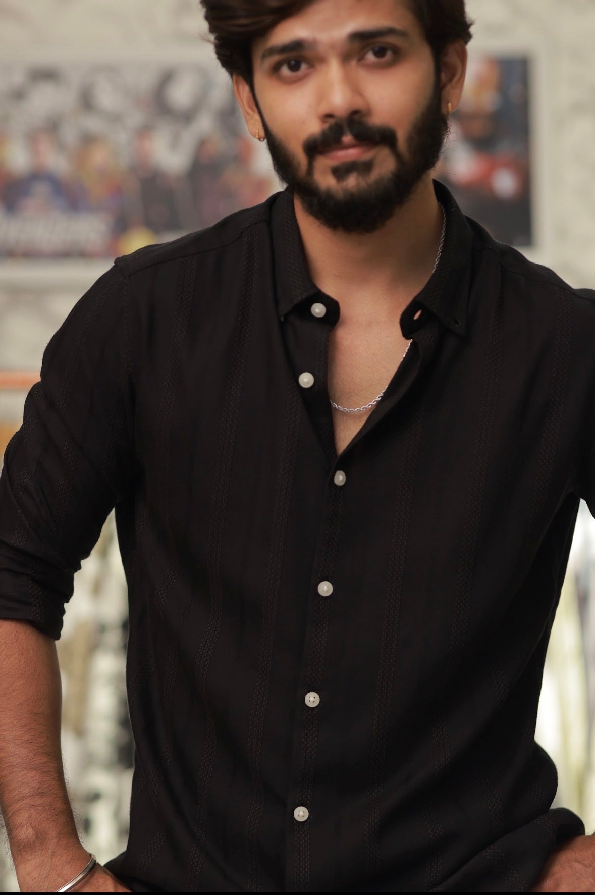 Black Striped Full-Hand Shirt