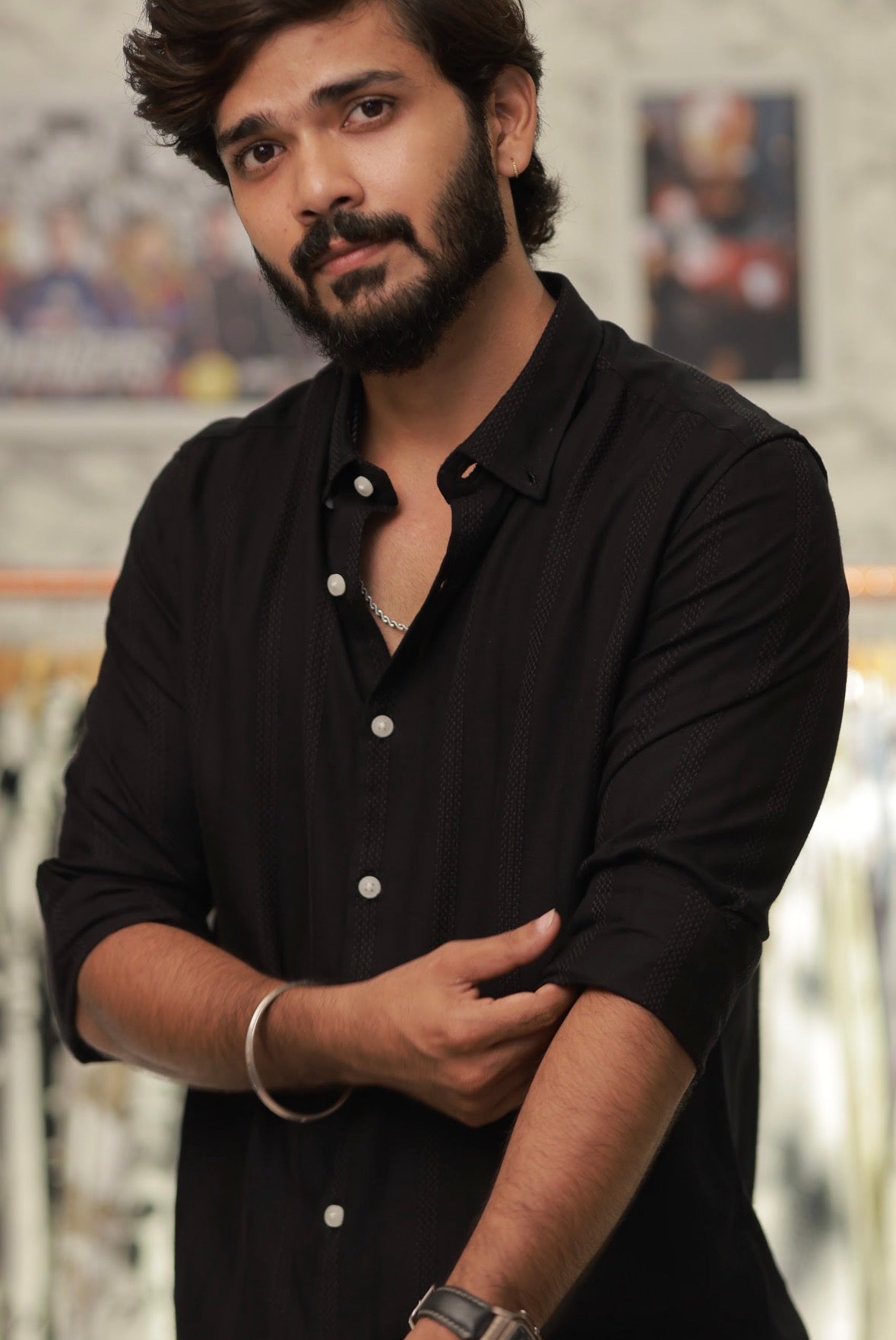Black Striped Full-Hand Shirt