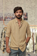Light-Brown Striped Full-Hand Shirt