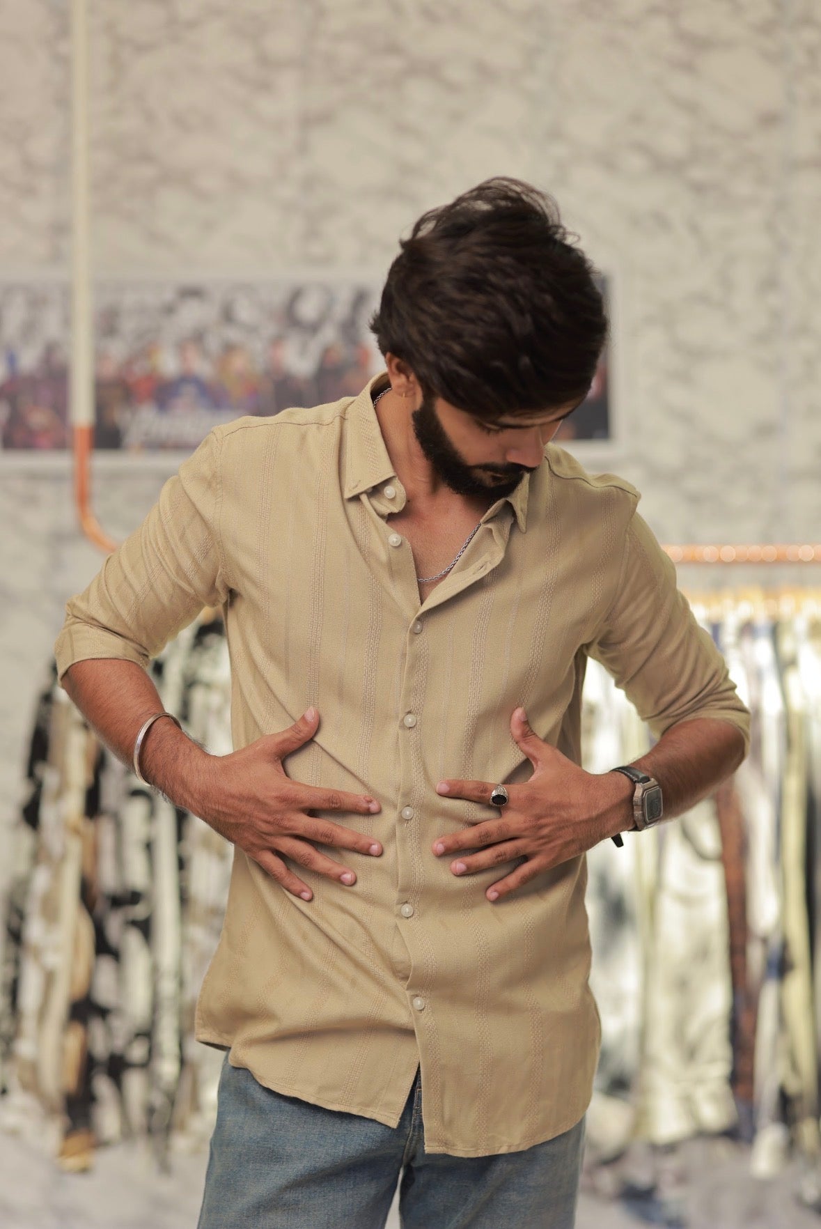 Light-Brown Striped Full-Hand Shirt