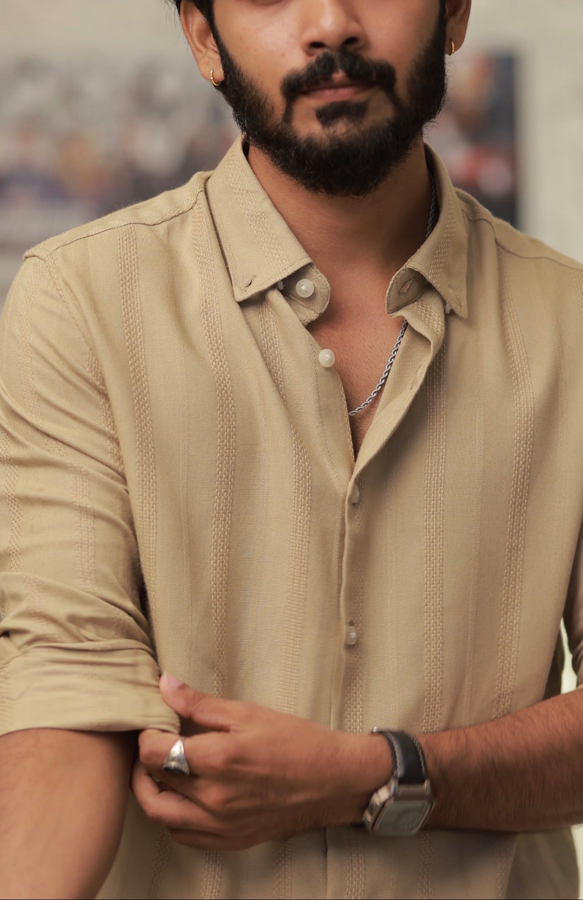 Light-Brown Striped Full-Hand Shirt