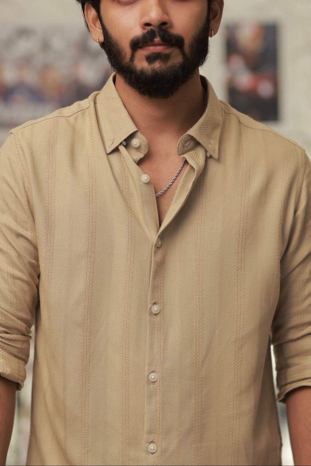 Light-Brown Striped Full-Hand Shirt