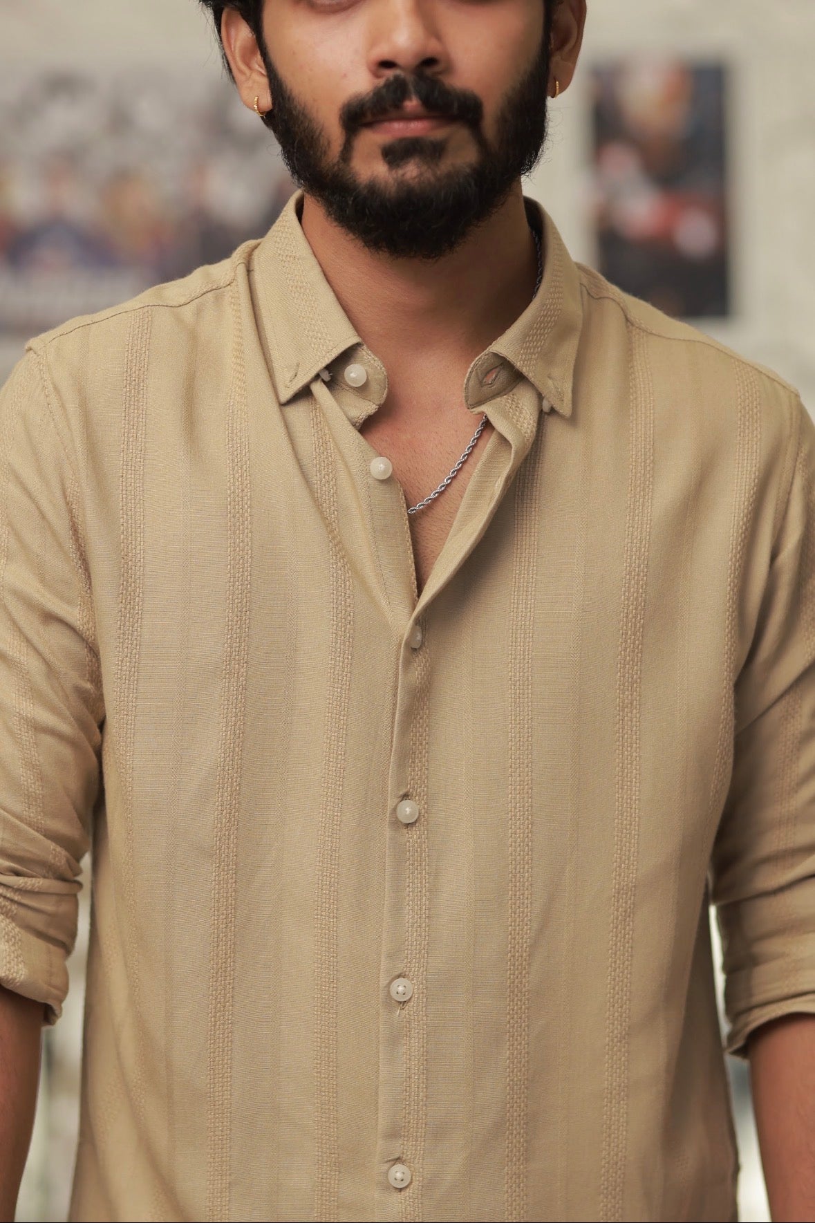 Light-Brown Striped Full-Hand Shirt