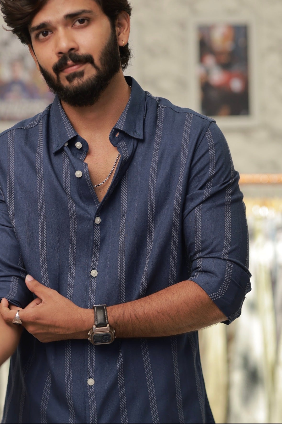 Blue Striped Full-Hand Shirt