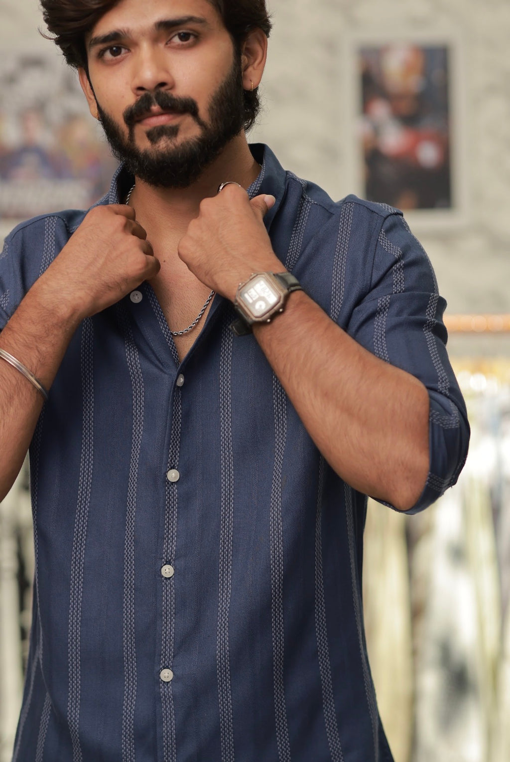 Blue Striped Full-Hand Shirt