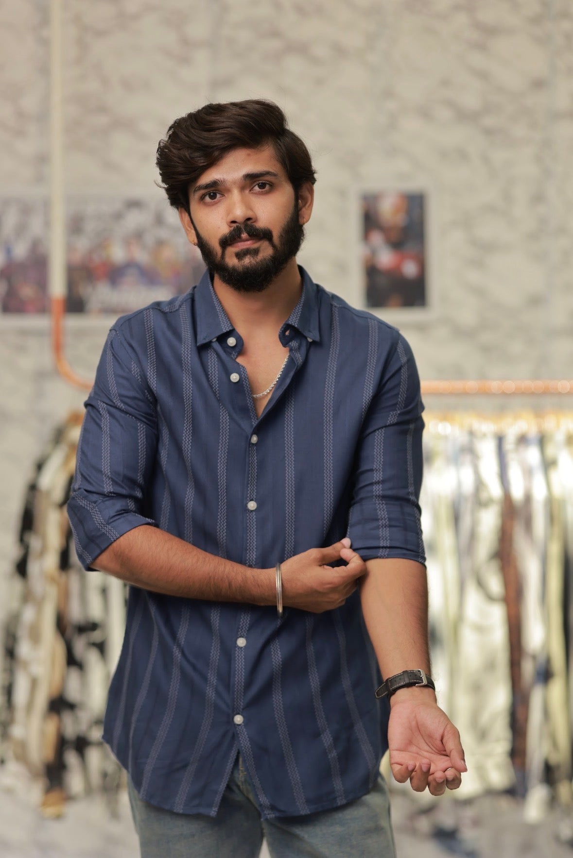 Blue Striped Full-Hand Shirt
