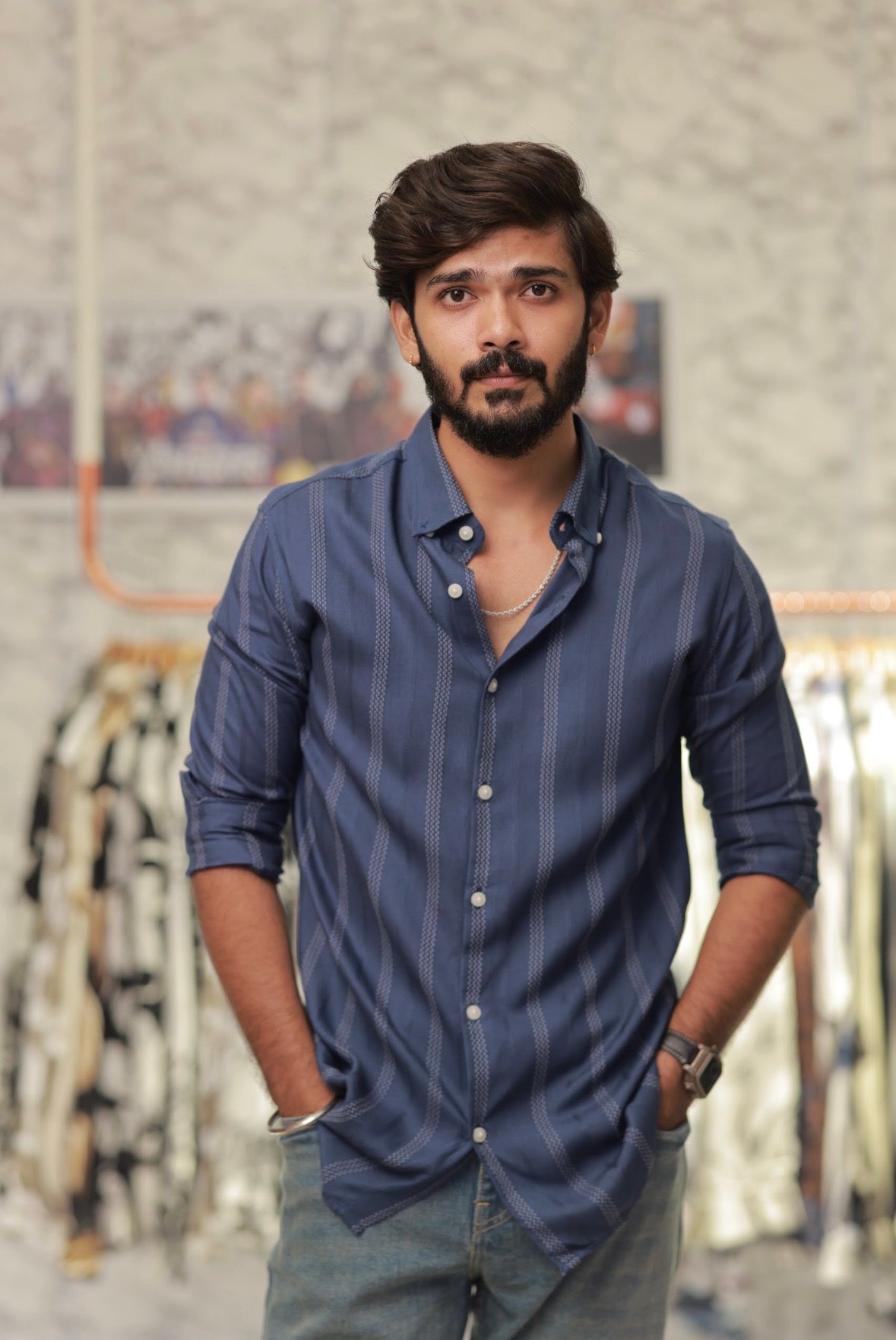 Blue Striped Full-Hand Shirt