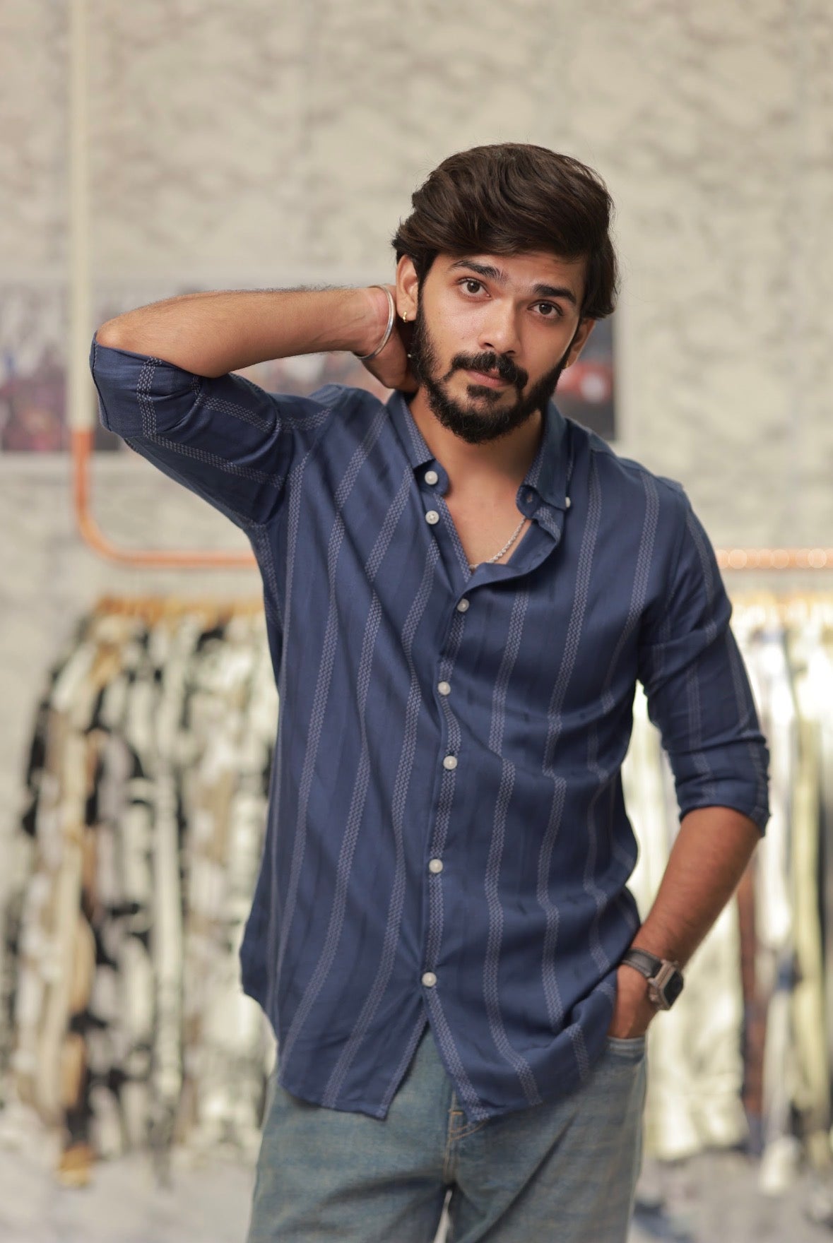 Blue Striped Full-Hand Shirt