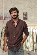 Brown Striped Full-Hand Shirt