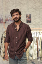 Brown Striped Full-Hand Shirt