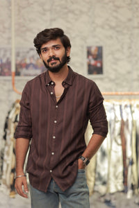 Brown Striped Full-Hand Shirt
