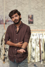 Brown Striped Full-Hand Shirt