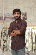 Brown Striped Full-Hand Shirt