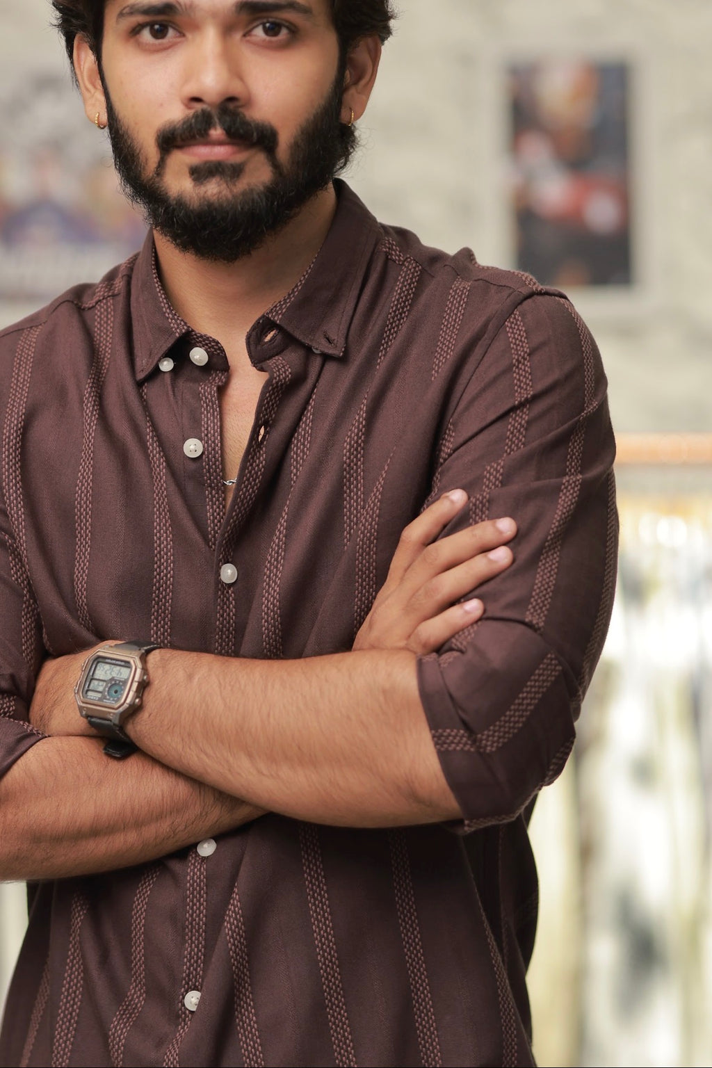 Brown Striped Full-Hand Shirt