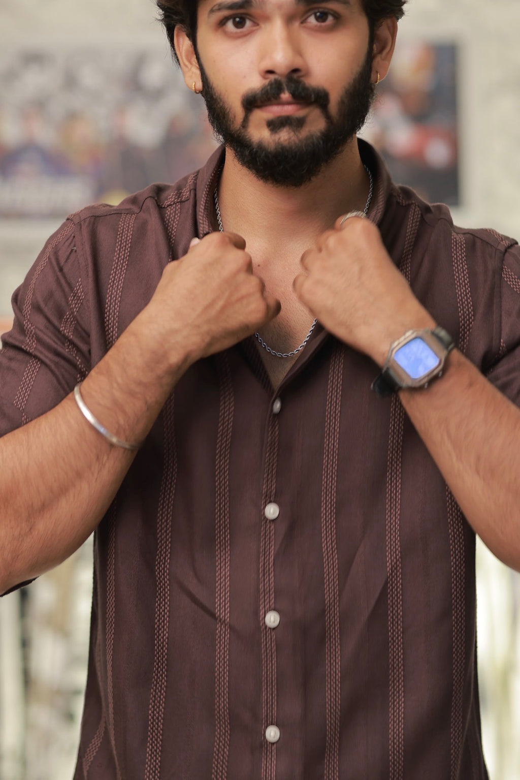Brown Striped Full-Hand Shirt