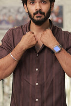 Brown Striped Full-Hand Shirt