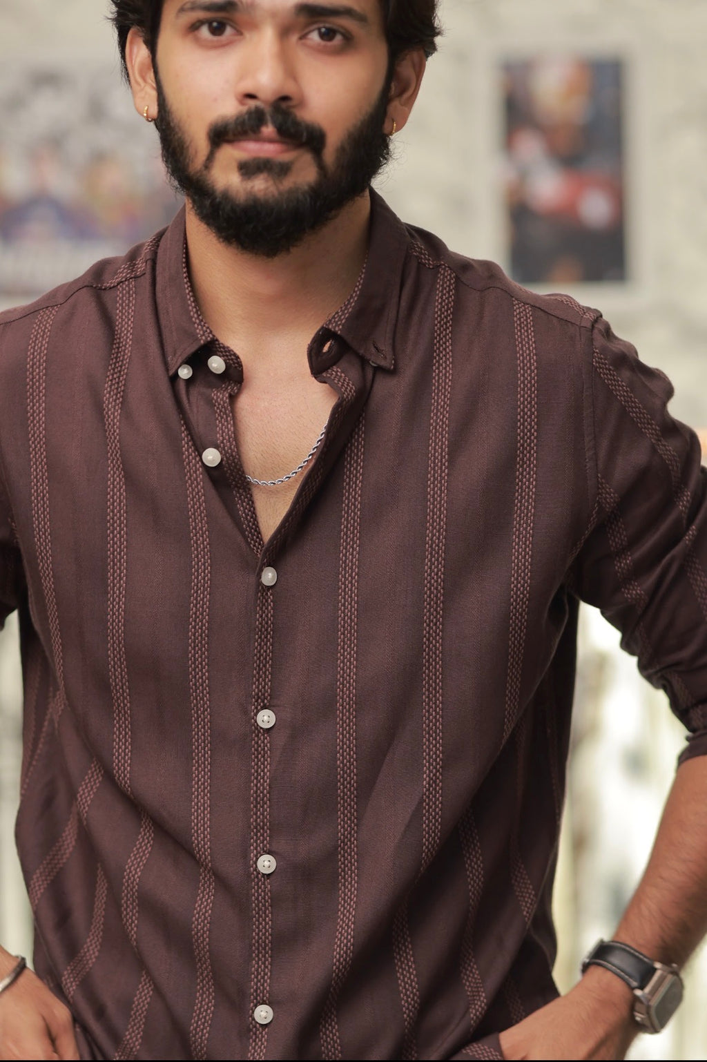 Brown Striped Full-Hand Shirt