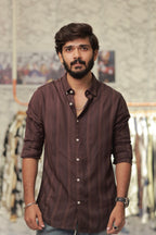 Brown Striped Full-Hand Shirt