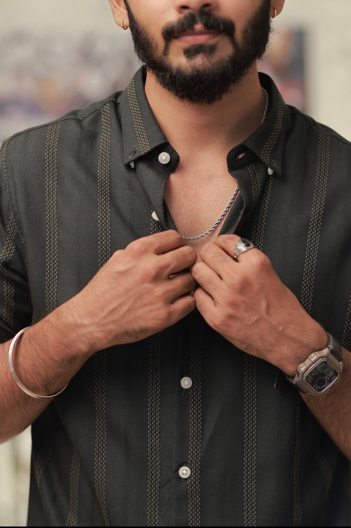 Green Striped Full-Hand Shirt