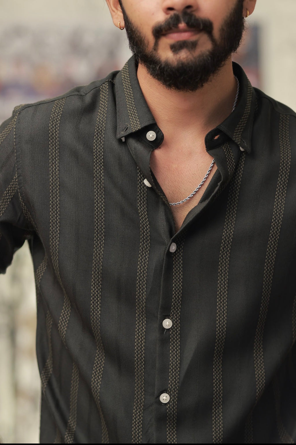 Green Striped Full-Hand Shirt