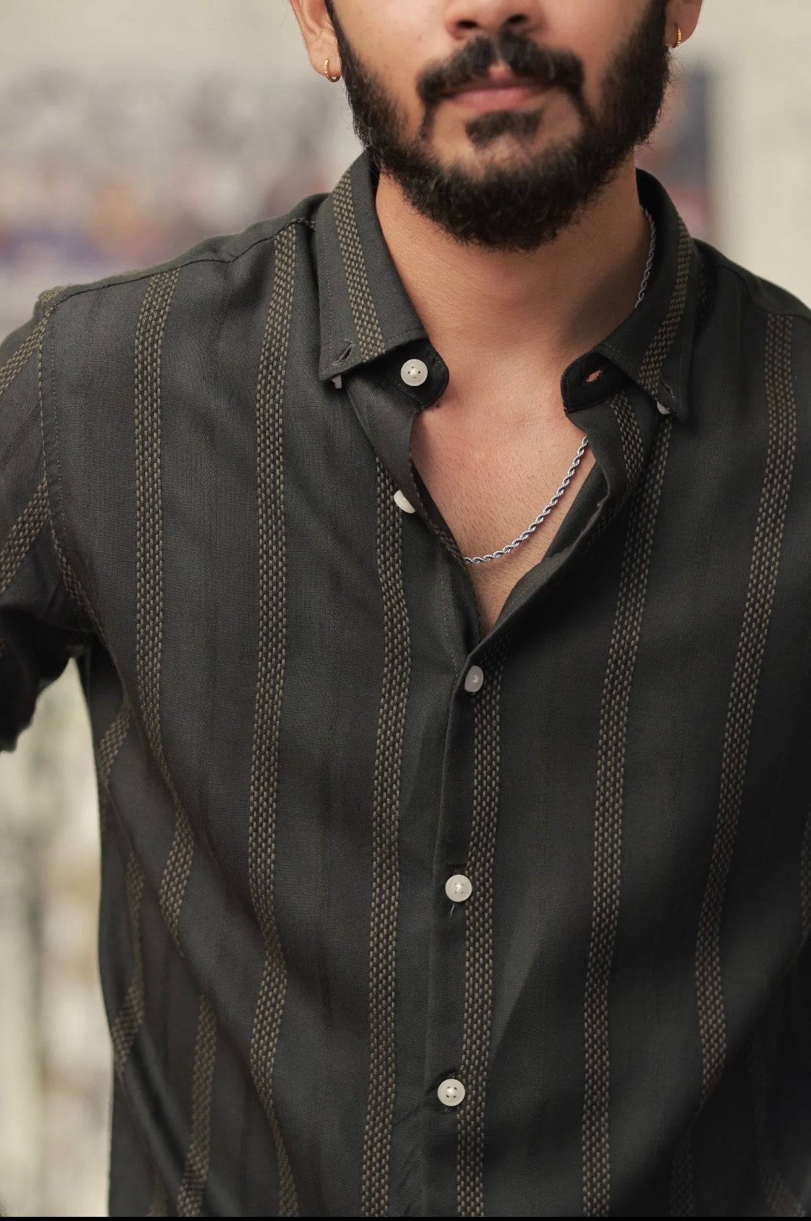 Green Striped Full-Hand Shirt