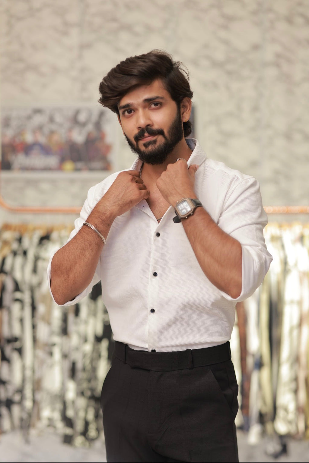 White Imported Wave Full-Hand Shirt