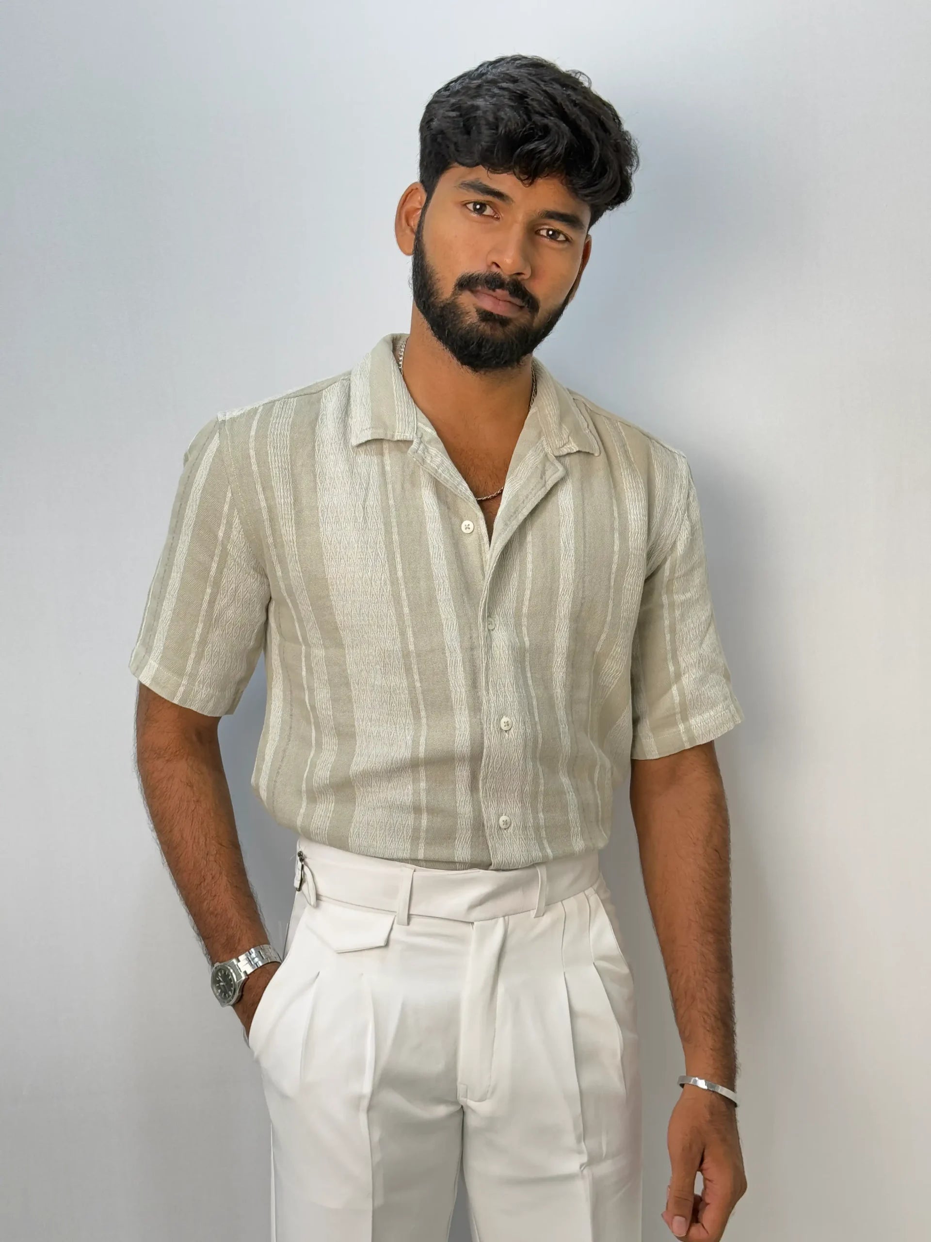 Cream Half Hand Shirt