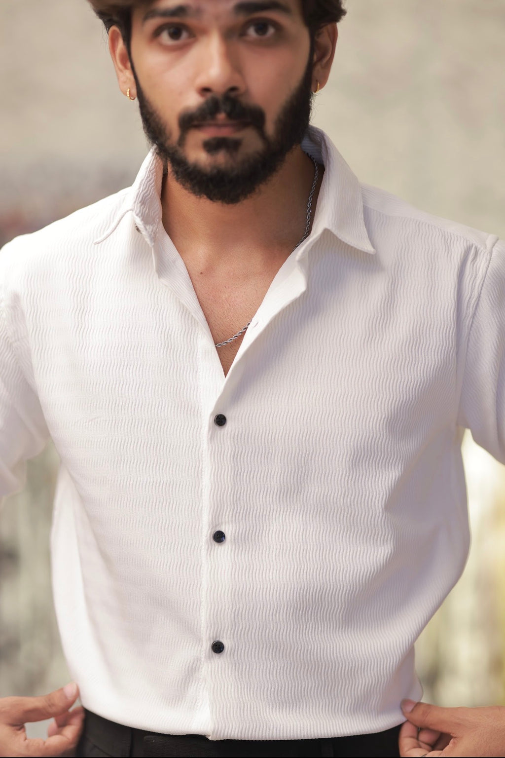 White Imported Wave Full-Hand Shirt