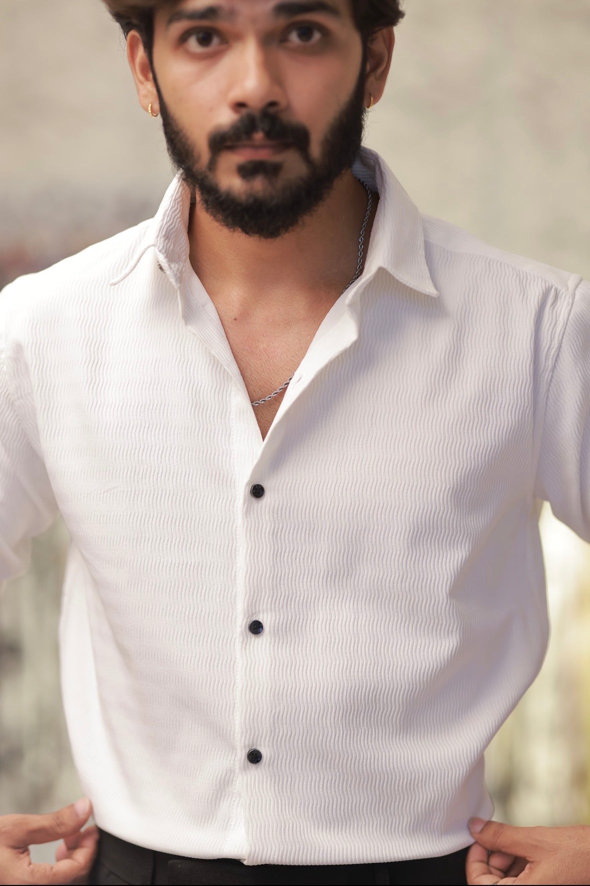 White Imported Wave Full-Hand Shirt