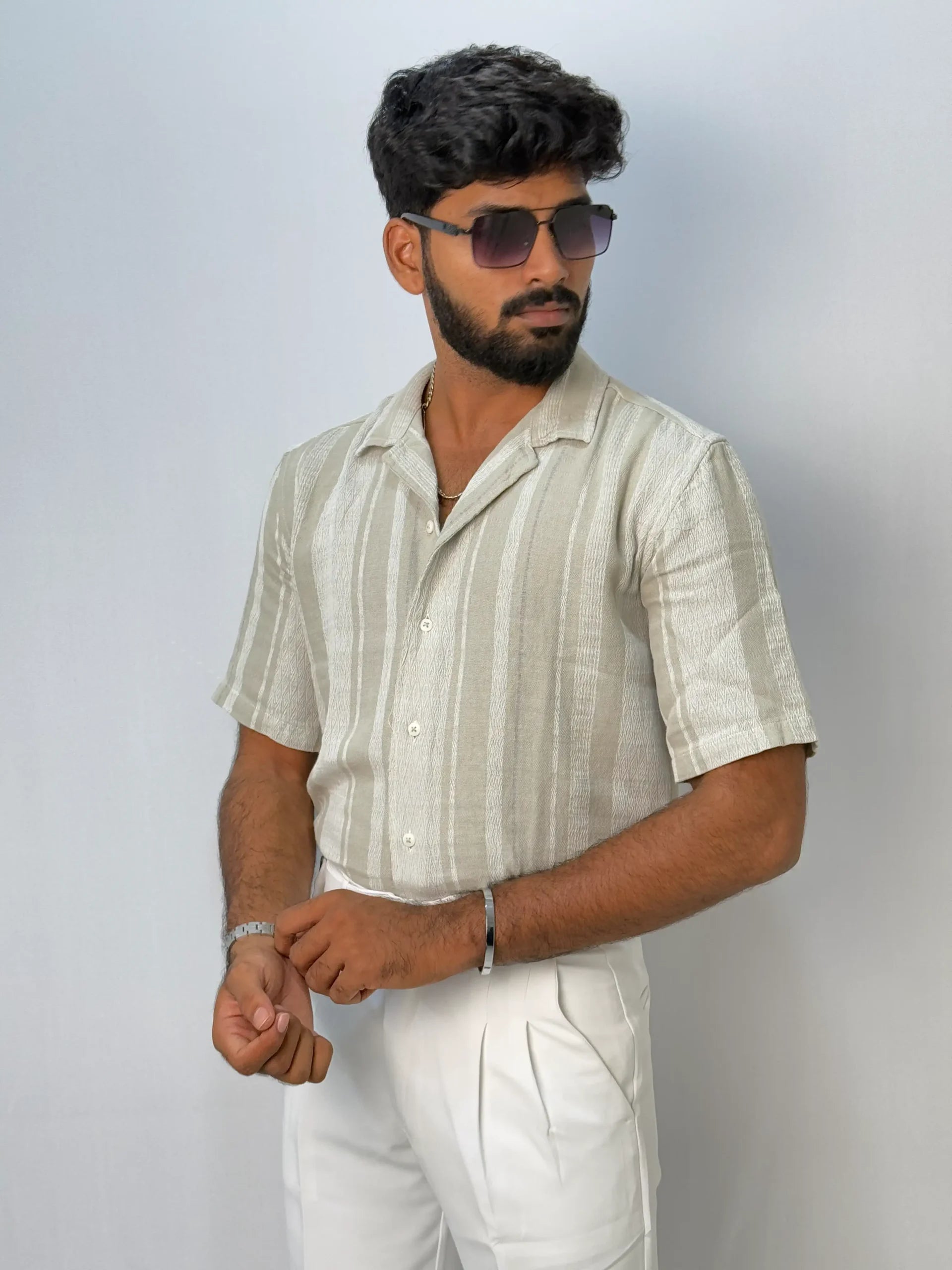 Cream Half Hand Shirt
