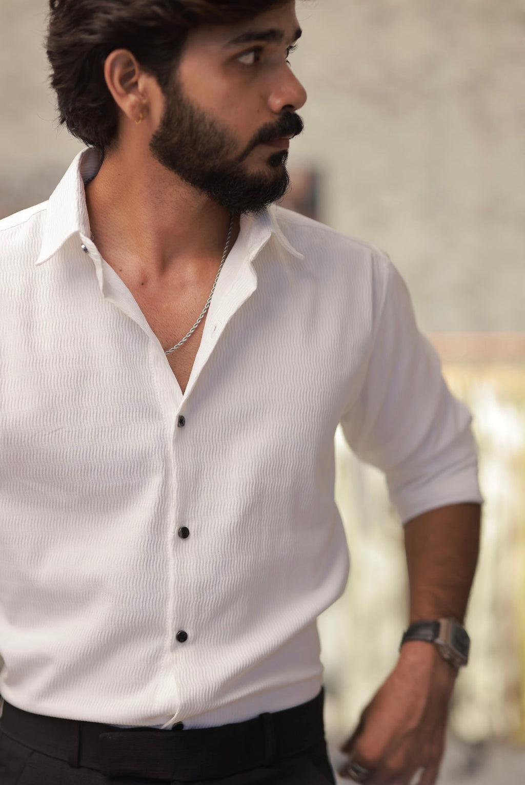 White Imported Wave Full-Hand Shirt