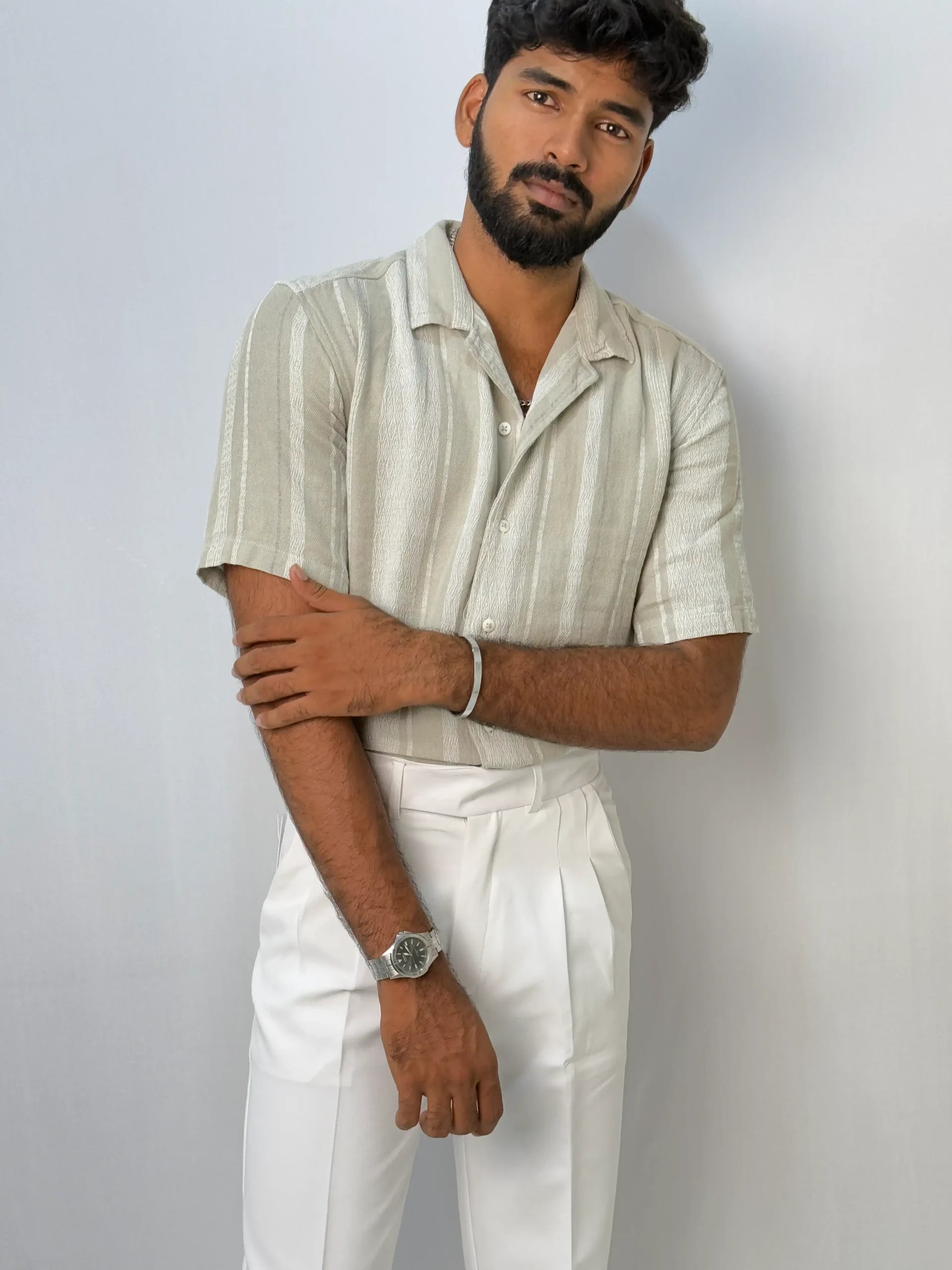 Cream Half Hand Shirt