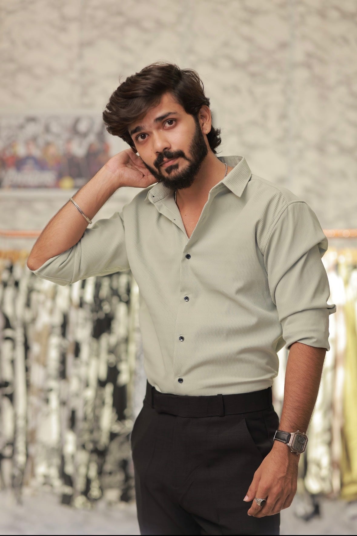 Light-Green Imported Wave Full-Hand Shirt