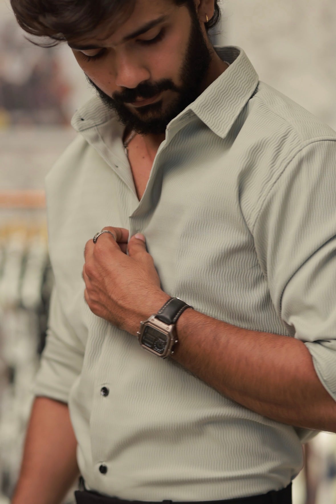 Light-Green Imported Wave Full-Hand Shirt