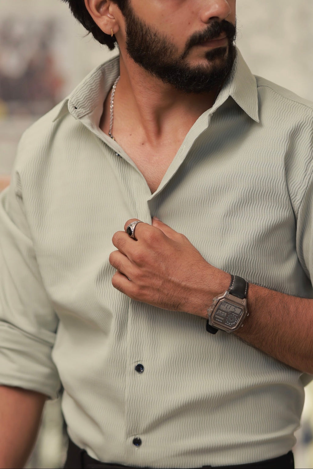 Light-Green Imported Wave Full-Hand Shirt