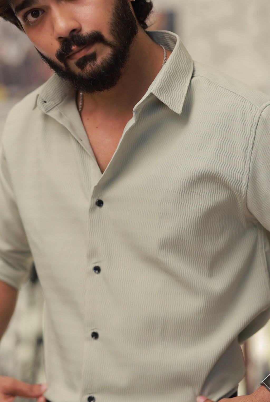 Light-Green Imported Wave Full-Hand Shirt