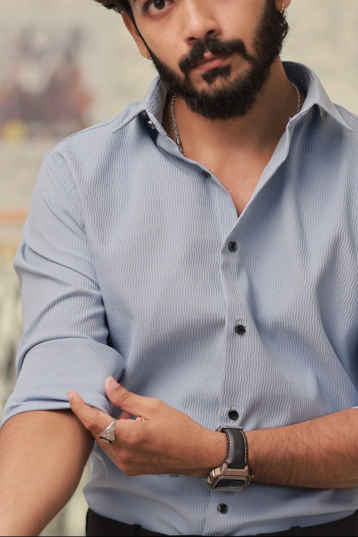 Light-Blue Imported Wave Full-Hand Shirt