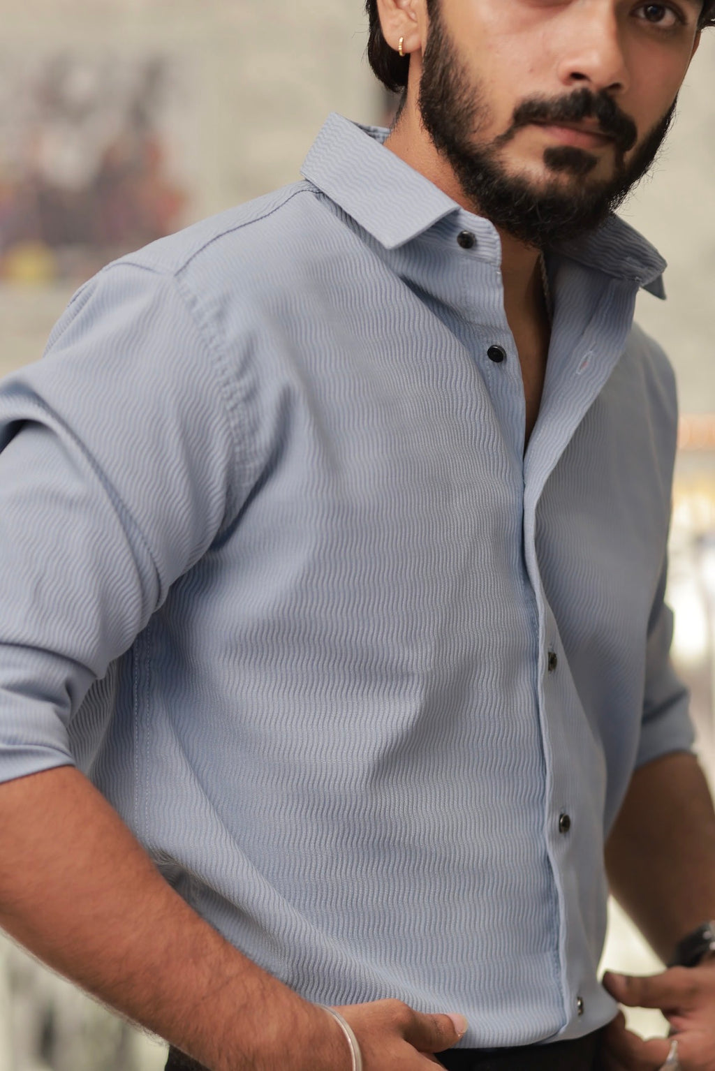 Light-Blue Imported Wave Full-Hand Shirt