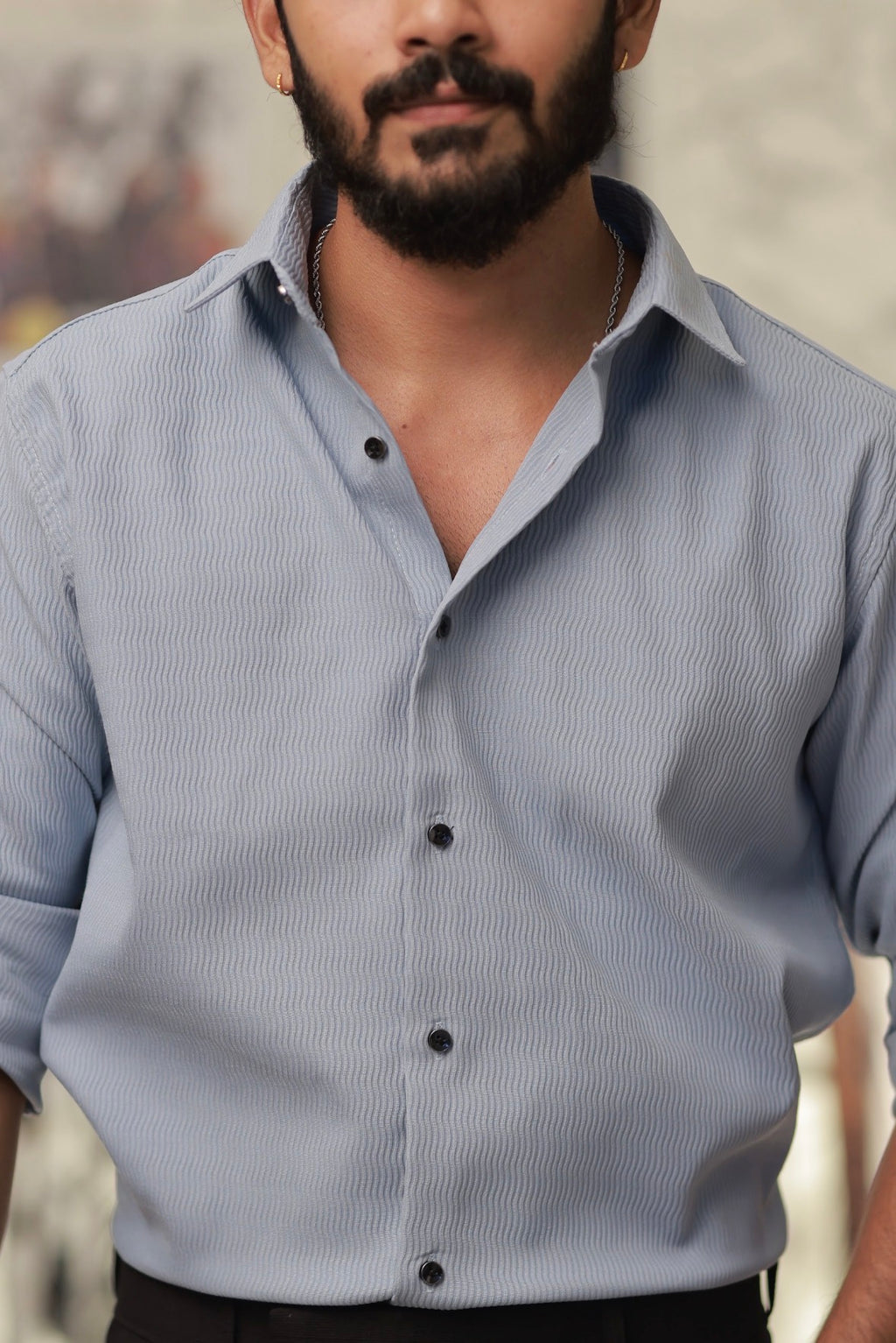 Light-Blue Imported Wave Full-Hand Shirt