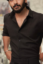 Black Imported Wave Full-Hand Shirt