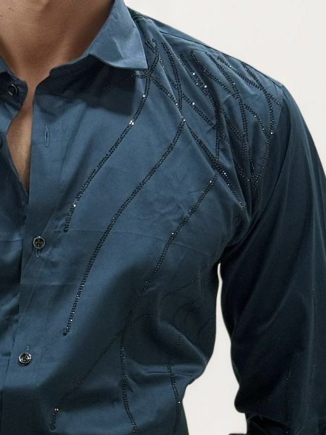 Teal Green Stone Work Fullhand Shirt