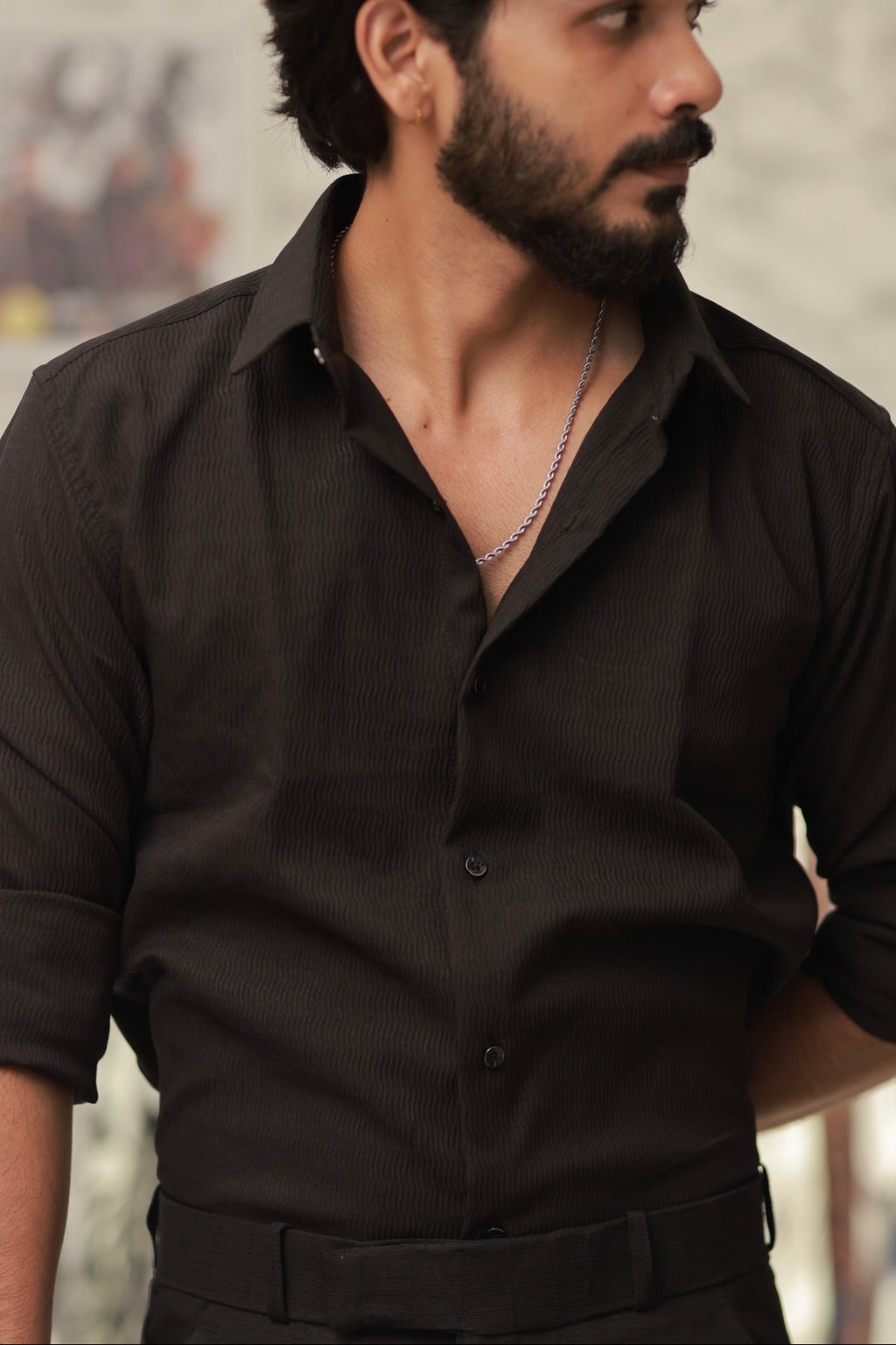 Black Imported Wave Full-Hand Shirt