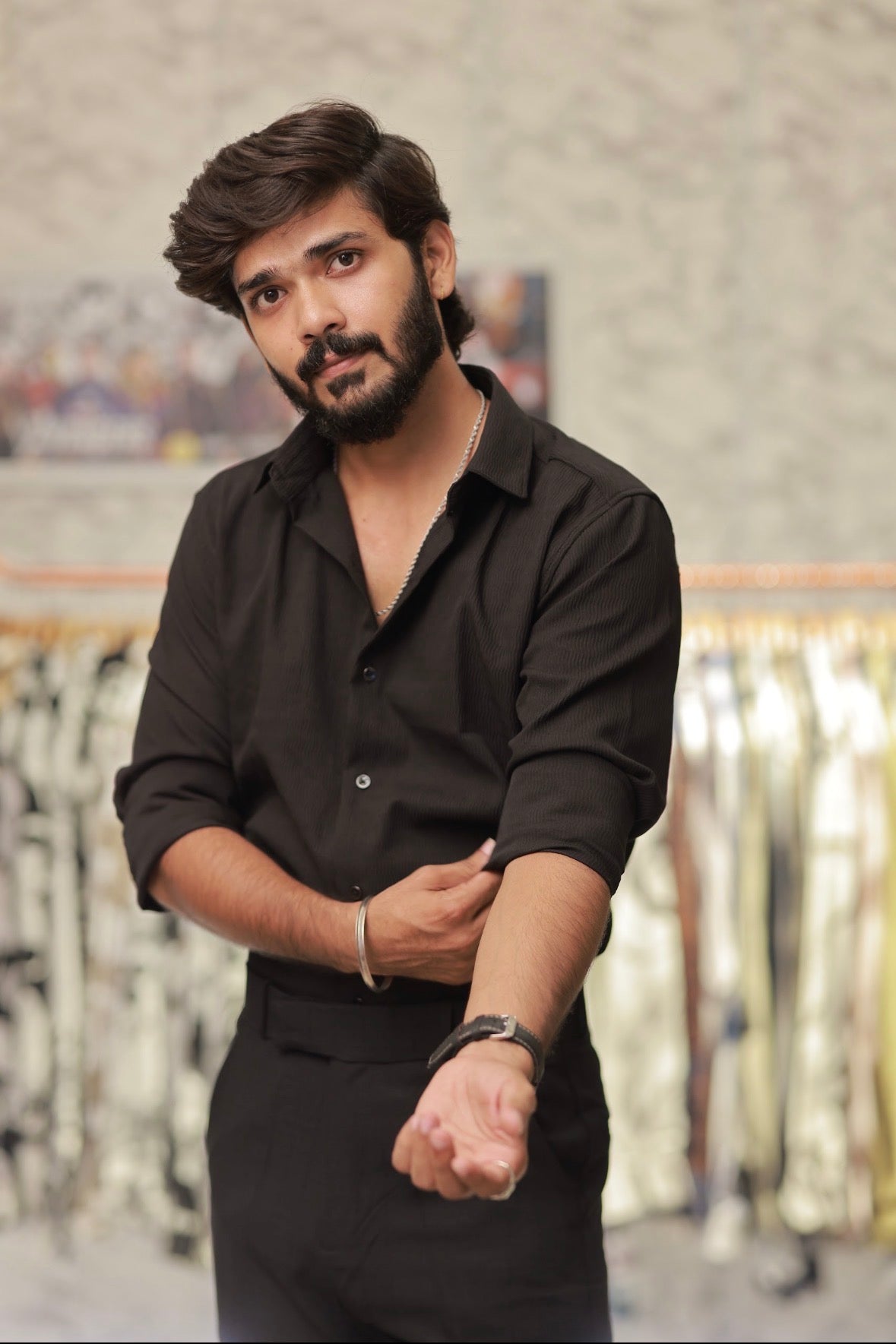 Black Imported Wave Full-Hand Shirt