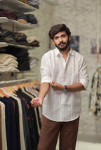 White Linen Striped Full-Hand Shirt